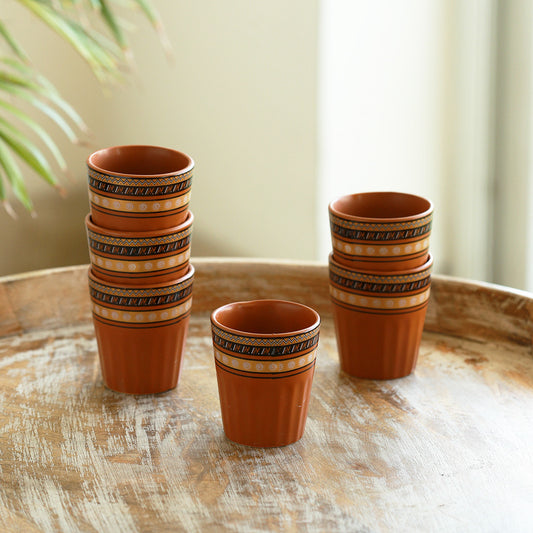 Terra Tones Handcrafted Ceramic Tea and Coffee Kullad Set - Set of 6