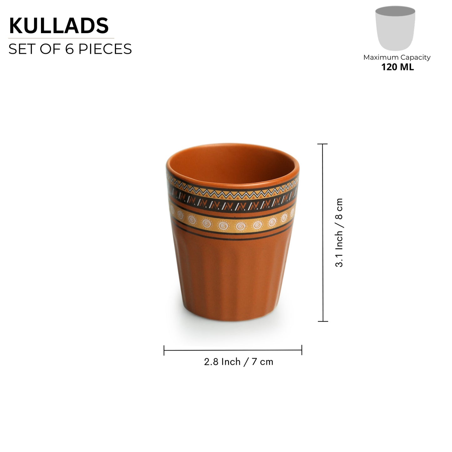 Terra Tones Handcrafted Ceramic Tea and Coffee Kullad Set - Set of 6
