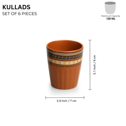 Terra Tones Handcrafted Ceramic Tea and Coffee Kullad Set - Set of 6