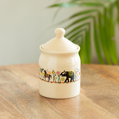 Elephant Motif Multi-Purpose Ceramic Pickle and Jam Jar