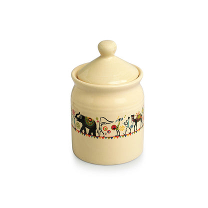Elephant Motif Multi-Purpose Ceramic Pickle and Jam Jar