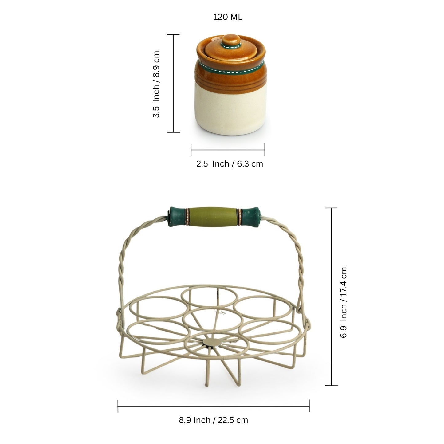 Old Martaban Multi-Purpose Ceramic Pickle and Jam Jar Set and Holder