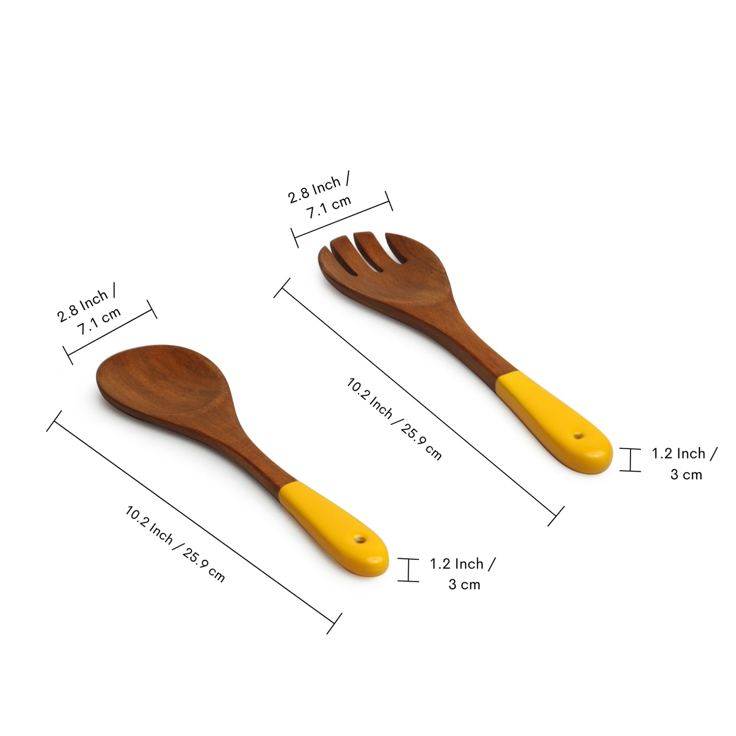 Honey Hive – Hand-Enamelled Wooden Salad Bowl with Servers (700 ML, Set of 3)