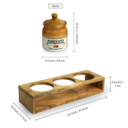 Old Martaban - Multi-Purpose Ceramic Pickle & Chutney Jar Set With Wooden Holder