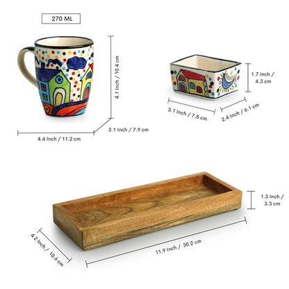 The Hut - Ceramic Tea and Coffee Mugs With Nut Bowl & Wooden Tray