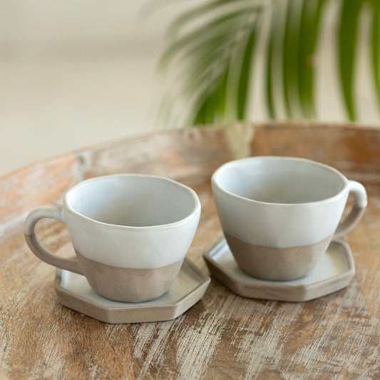 “Mineral Mornings” – Slate Grey Ceramic Cup & Saucer Set of 2