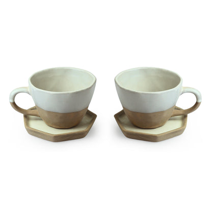 “Mineral Mornings” – Slate Grey Ceramic Cup & Saucer Set of 2