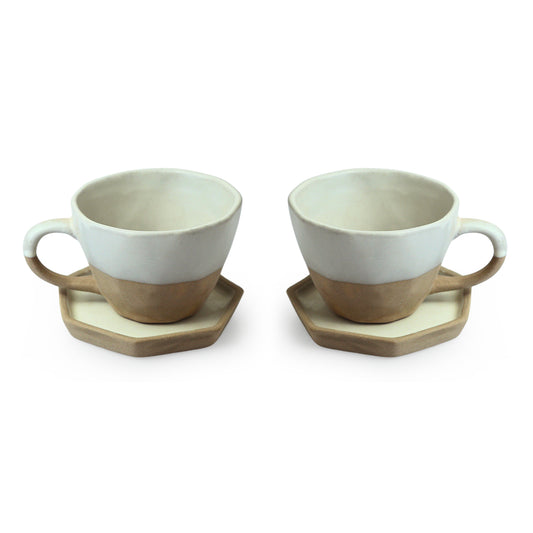“Mineral Mornings” – Slate Grey Ceramic Cup & Saucer Set of 2