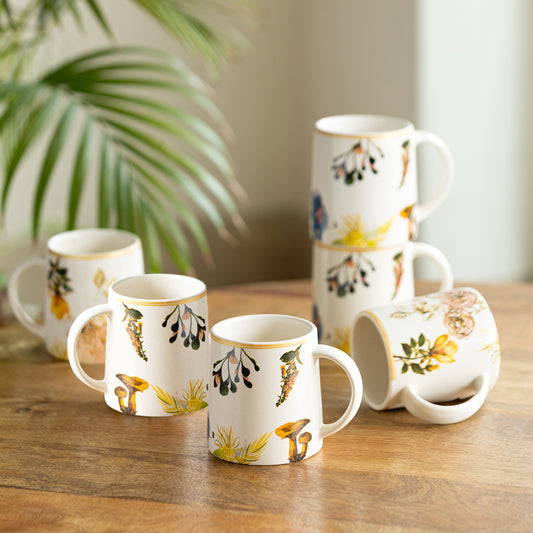 Floral Elegance Ceramic Tea and Coffee Cup Set - Set of 6
