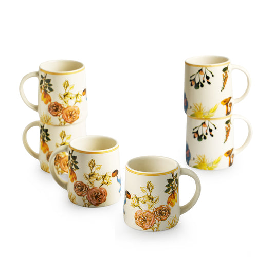 Floral Elegance Ceramic Tea and Coffee Cup Set - Set of 6