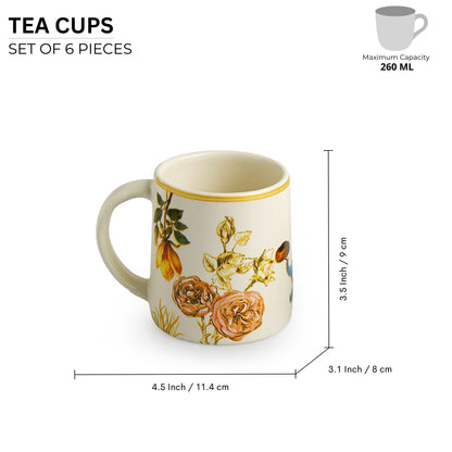 Floral Elegance Ceramic Tea and Coffee Cup Set - Set of 6