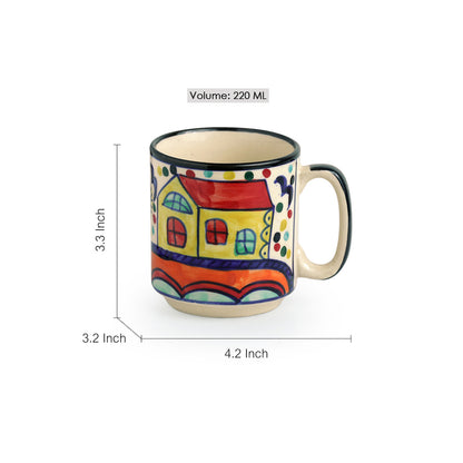 Hand-Painted Ceramic Tea and Coffee Set – "Hut & Nature" Collection (Set of 6)