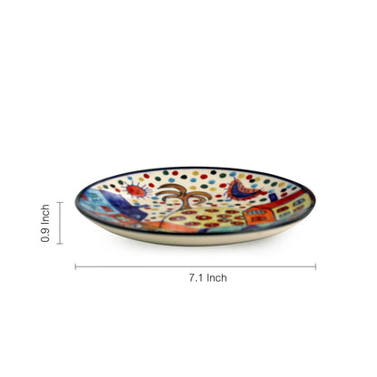 'Village Whispers' Hand-Painted Ceramic Quarter Plates (Set of 6)