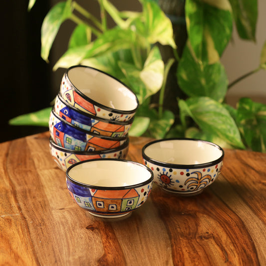 The Serving Hut Goblets – Hand-Painted Ceramic Snack & Dessert Bowls (Set of 6, 170 ML)