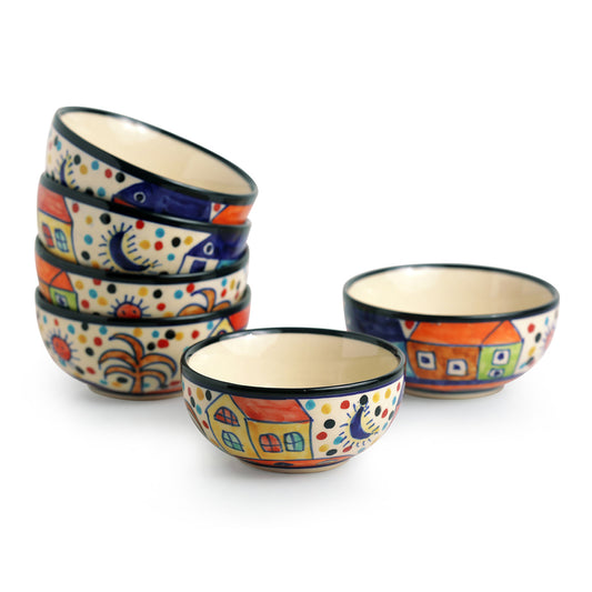 The Serving Hut Goblets – Hand-Painted Ceramic Snack & Dessert Bowls (Set of 6, 170 ML)