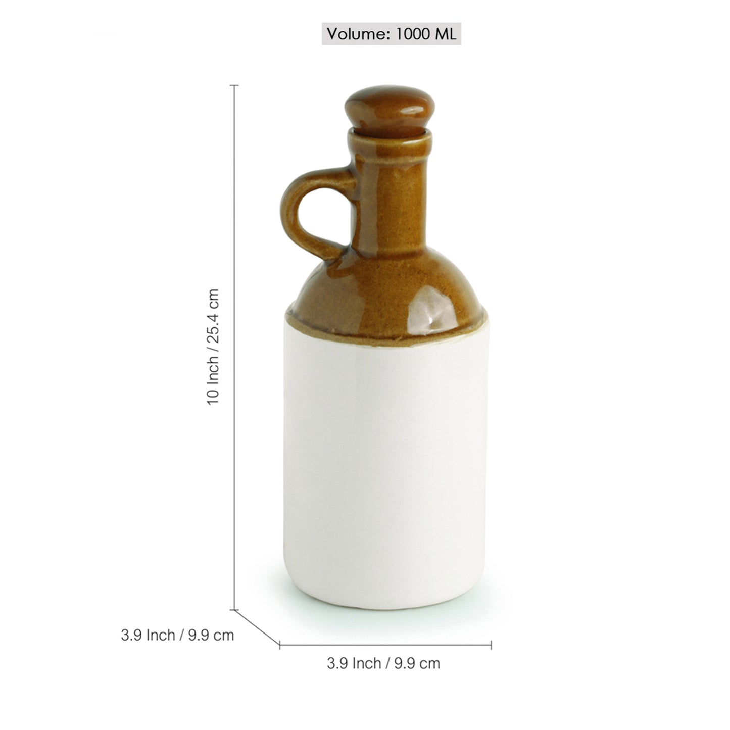 “Old Fashioned” Hand-Glazed Ceramic Oil Bottle (1000 ml) – Rustic Studio Pottery in Brown & Off-White