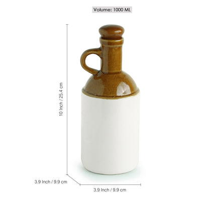 “Old Fashioned” Hand-Glazed Ceramic Oil Bottle (1000 ml) – Rustic Studio Pottery in Brown & Off-White