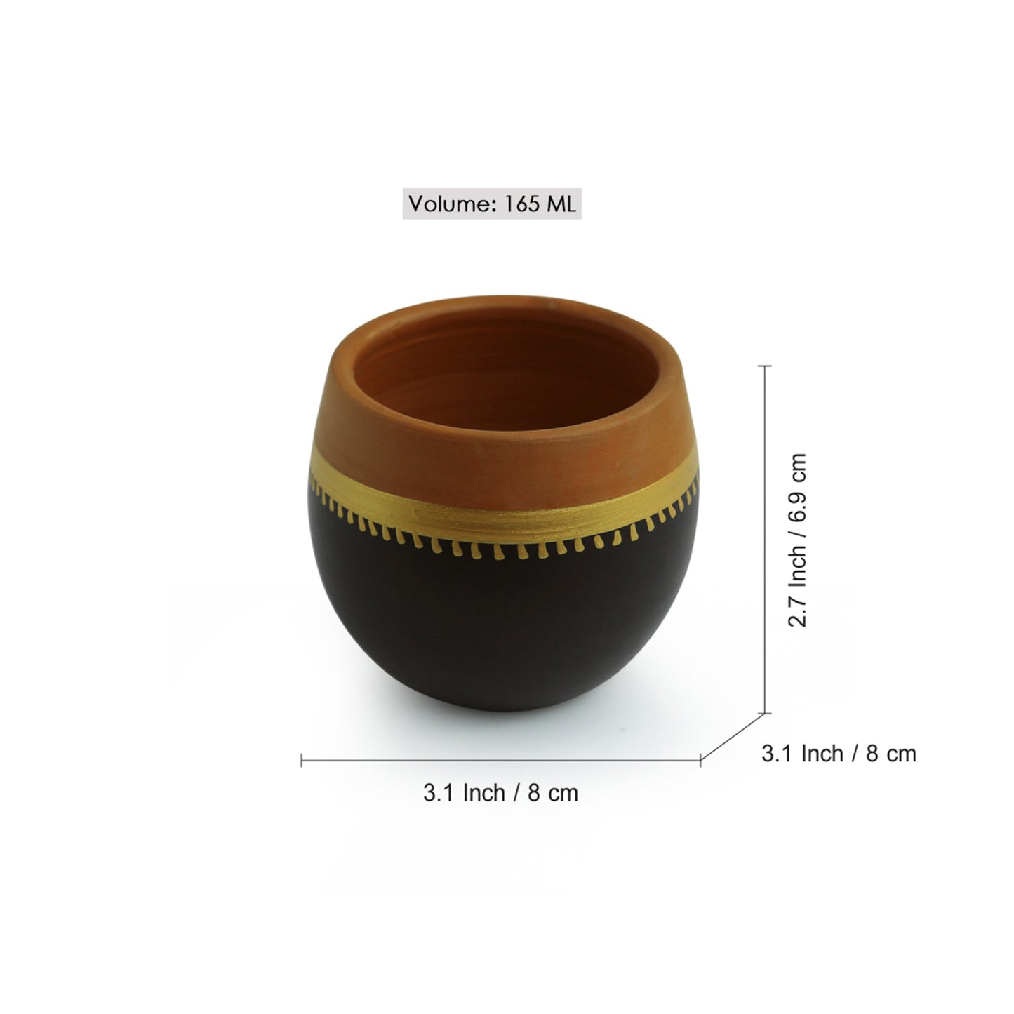 Jet Black and Gold Madhubani Coffee and Tea Kullad Set (Set of 4)