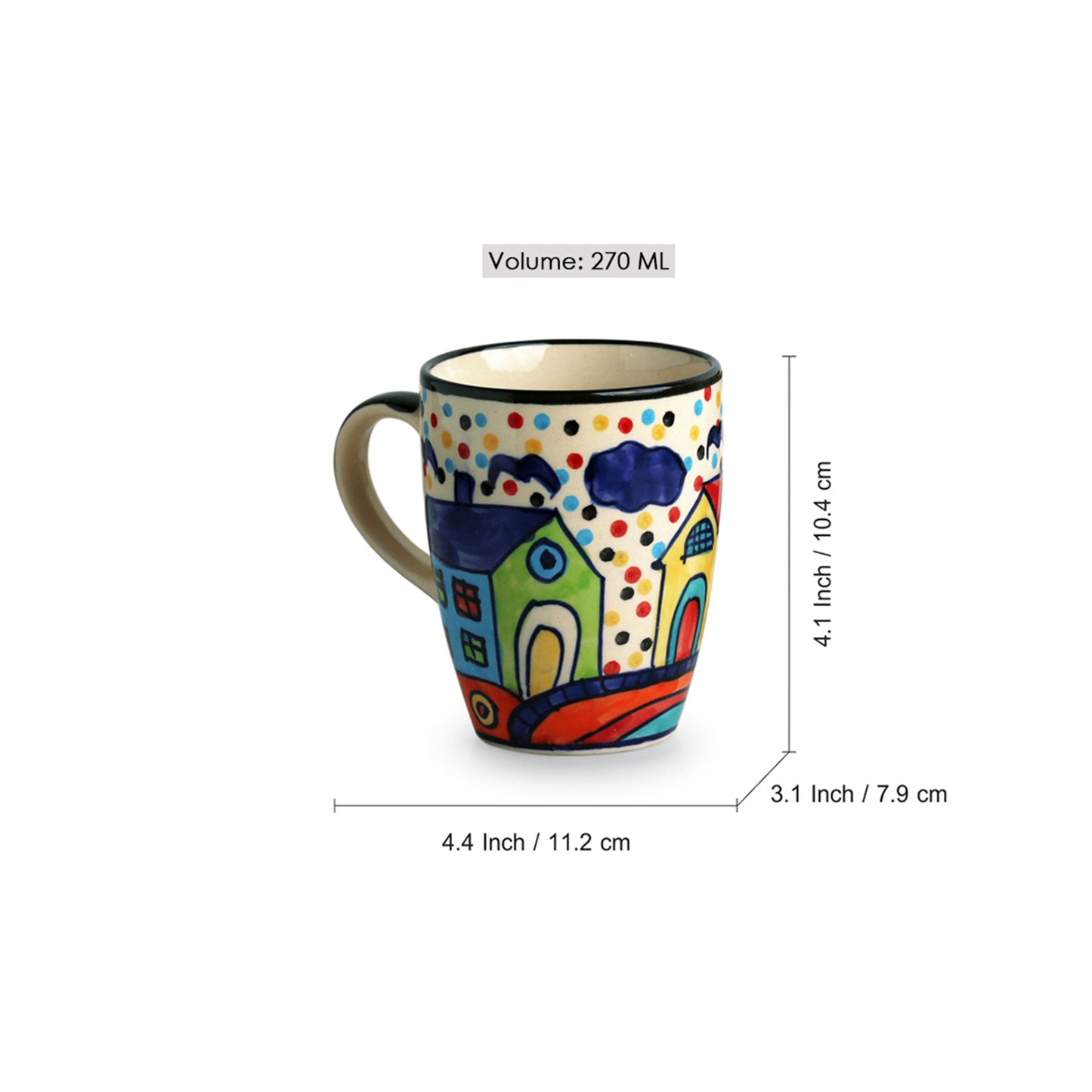 Hand-Painted Ceramic Mug Set – "Hut Pattern" (Pack of 2)