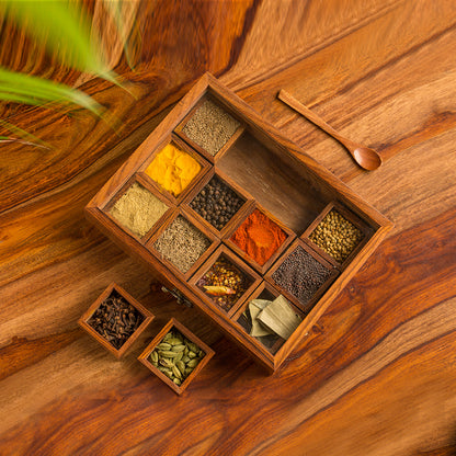 Handcrafted Wooden Spice Organizer – 12-Compartment Box