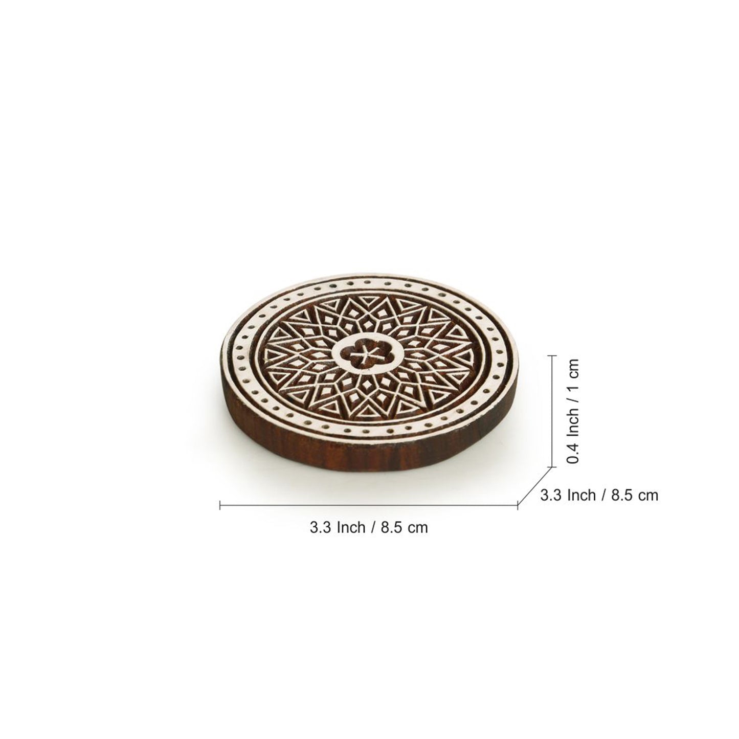 “Magnificent Mandala” Hand-Carved Sheesham Wood Coaster Set (Set of 4)