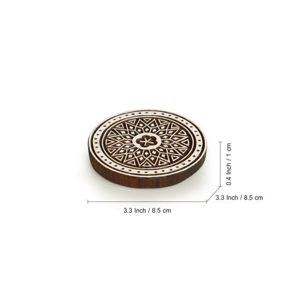 “Magnificent Mandala” Hand-Carved Sheesham Wood Coaster Set (Set of 4)
