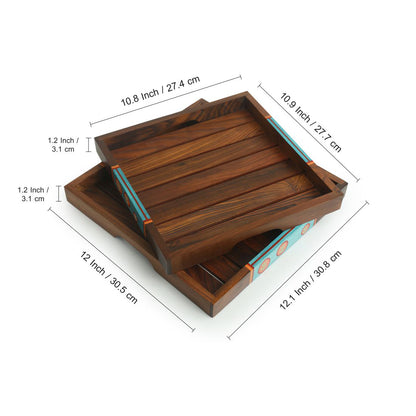 Oasis Plank Duo - Hand-Painted Nested Serving Trays In Sheesham Wood (Set of 2)