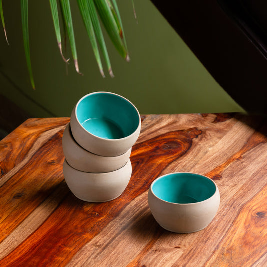 Earthen Turquoise – Hand-Glazed Ceramic Katoris (Set of 4, 180 ML, Microwave Safe)