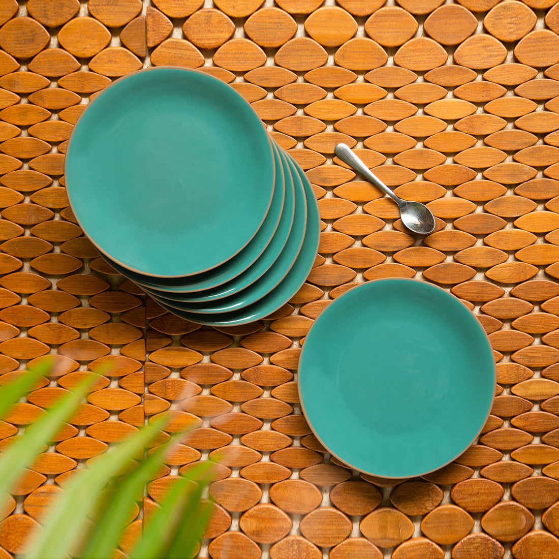 Earthen Turquoise Hand Glazed Side/Quarter Plates In Ceramic