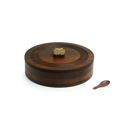 “Mystic Owl Block” – Hand-Carved Sheesham Wood Spice Box (7 Compartments, 80 ml each)